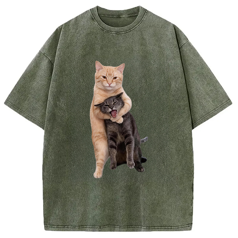 Modecanvas Fighting Cat DTG Printing Washed T-Shirt