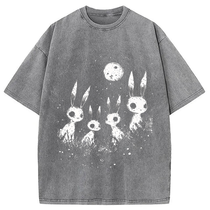 Modecanvas Weirdcore Bunny DTG Printing Washed T-Shirt-modecanvas