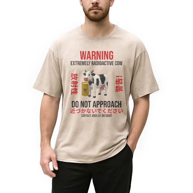Modecanvas Radioactive Cow Warning Washed T-Shirt