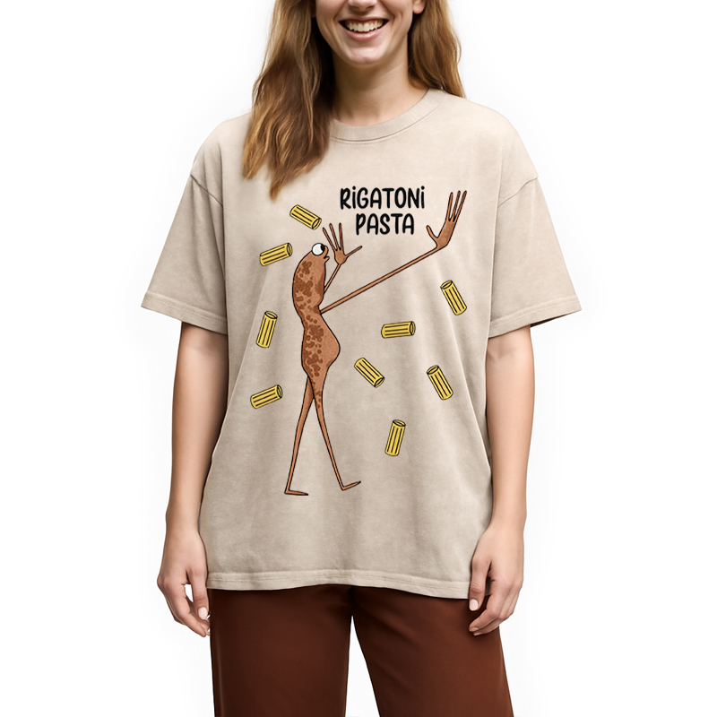 Modecanvas Rigatoni Pasta Meme DTG Printing Washed T-Shirt