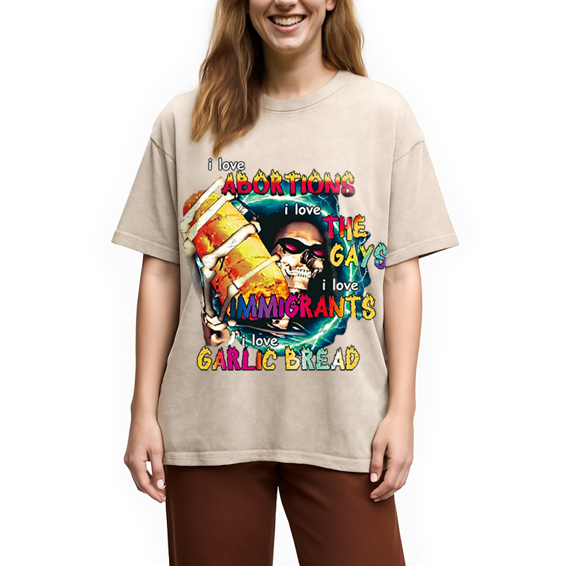 Modecanvas I Love Garlic Bread DTG Printing Washed T-Shirt