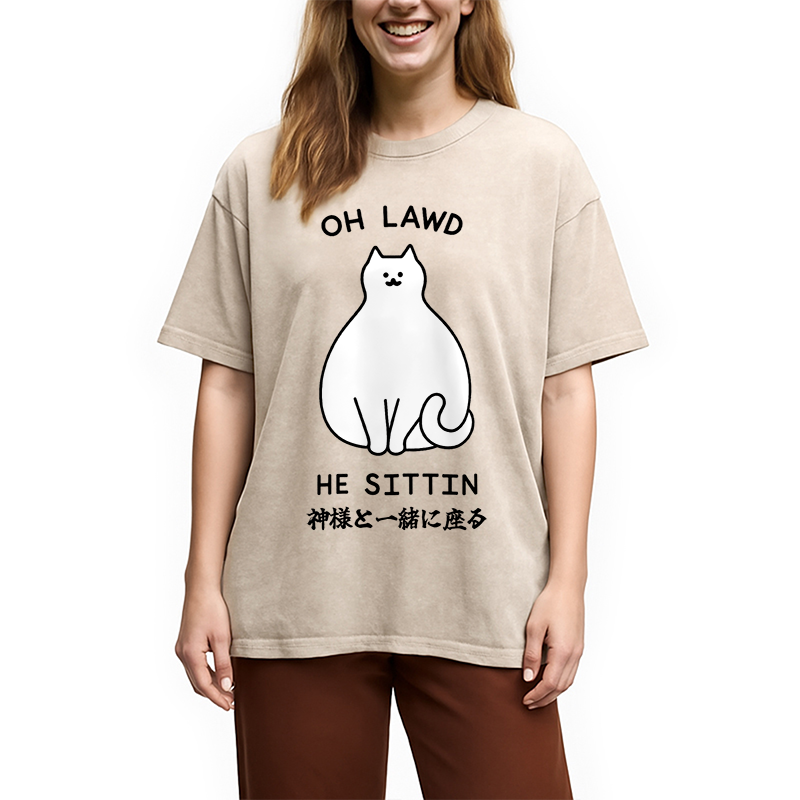 Modecanvas Oh Lawd He Sittin Washed T-Shirt