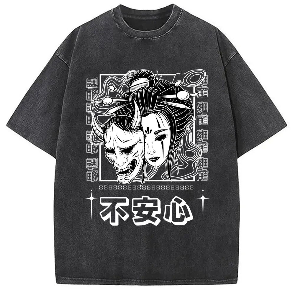 Modecanvas Japanese Skull And Women Washed T-Shirt