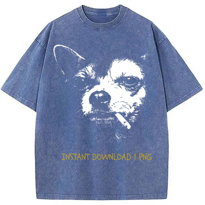 Modecanvas Funny Smoking Chihuahua DTG Printing Washed T-Shirt