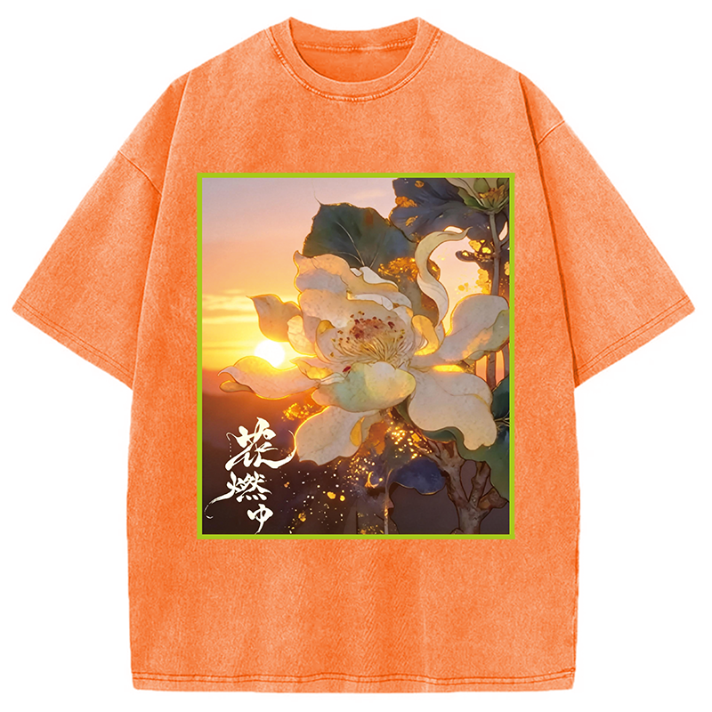 Modecanvas Lotus Adorned With Golden Specks DTG Printing Washed T-Shirt