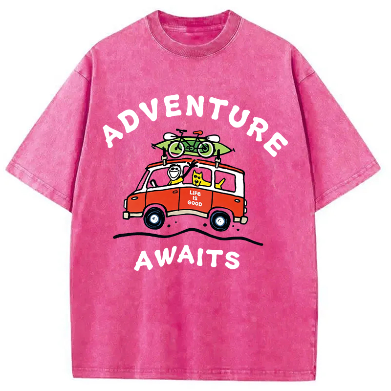 Modecanvas Life Is Good Adventure Awaits DTG Printing Washed T-Shirt