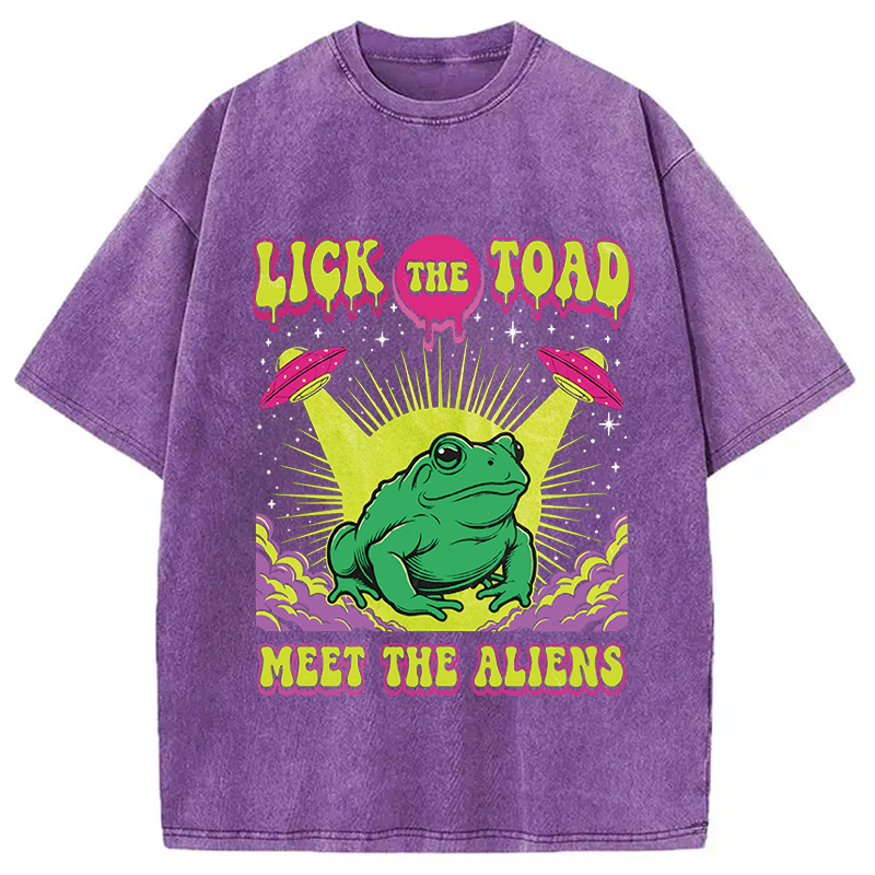 Modecanvas Lick The Toad Frog Meme DTG Printing Washed T-Shirt