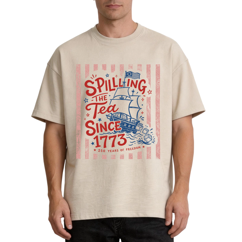 Modecanvas Striped Spilling The Tea Since 1773 DTG Printing Washed T-Shirt