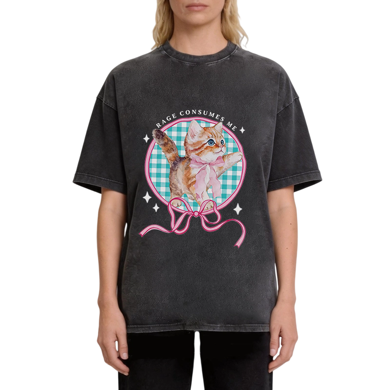 Modecanvas Rage Consumes Me Funny Kitten DTG Printing Washed T-Shirt