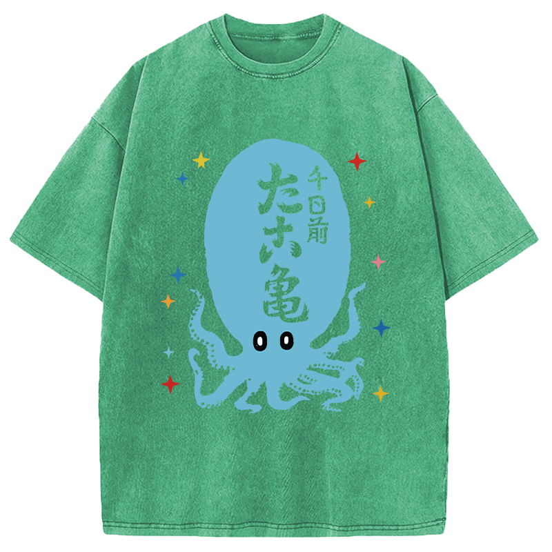 Modecanvas Japanese Retro Octopus DTG Printing Washed T-Shirt