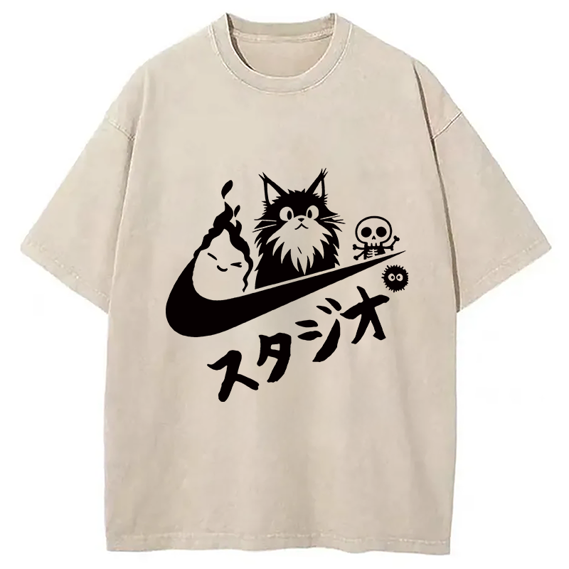 Modecanvas Black Cat Vintage Washed T-Shirt