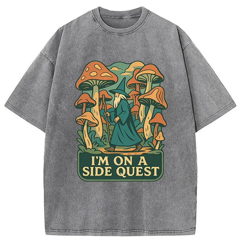 Modecanvas Funny Wizard Side Quest DTG Printing Washed T-Shirt