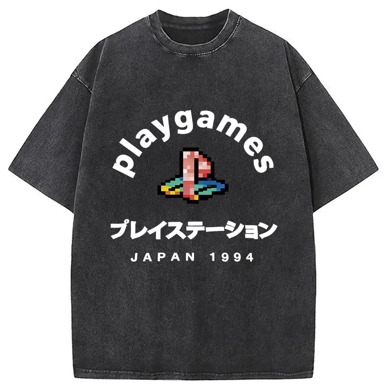 Modecanvas Play Games Japan Washed T-Shirt-modecanvas