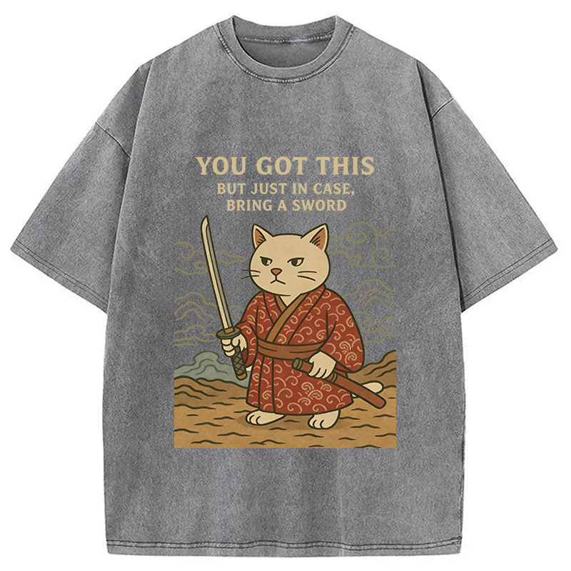 Modecanvas You Got This Japanese Cat DTG Printing Washed T-Shirt