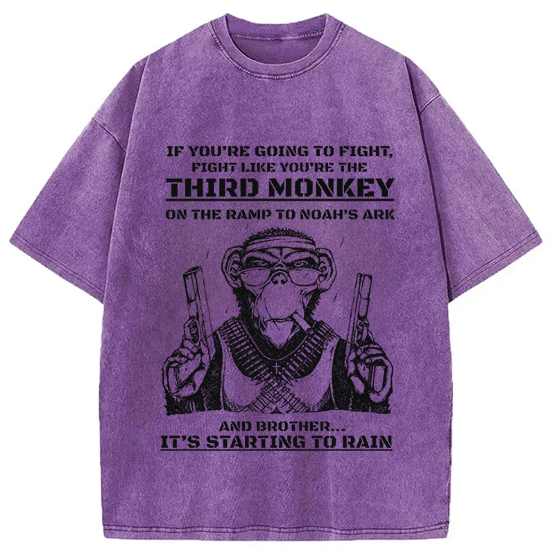 Modecanvas Funny Monkey Meme DTG Printing Washed T-Shirt