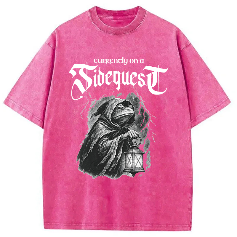 Modecanvas Funny Frog Sidequest DTG Printing Washed T-Shirt