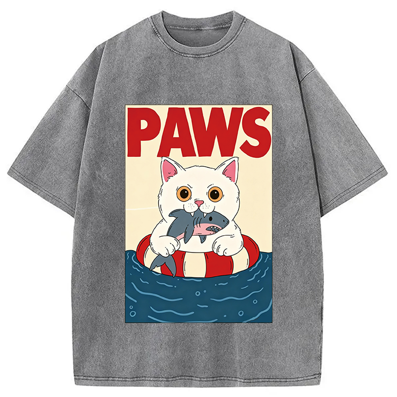 Modecanvas Cat Eats Shark DTG Printing Washed T-Shirt
