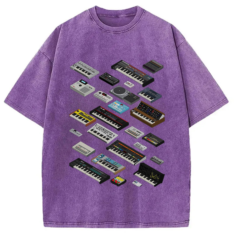 Modecanvas Synthesizer Fan Collection Washed T-Shirt-modecanvas