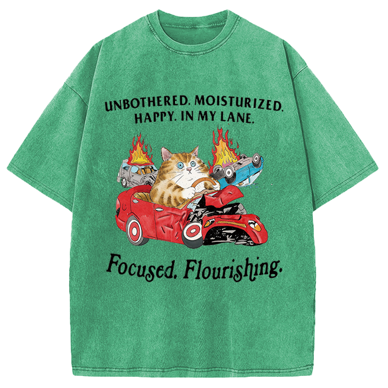 Modecanvas Unbothered Cat DTG Printing Washed T-Shirt