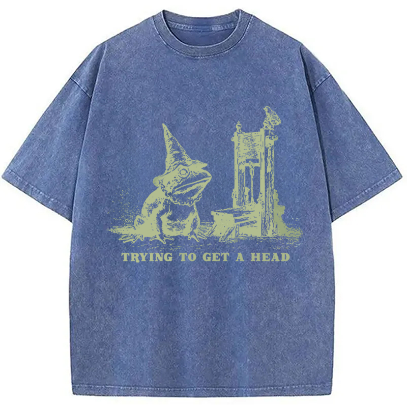 Modecanvas Funny Guillotine Frog DTG Printing Washed T-Shirt