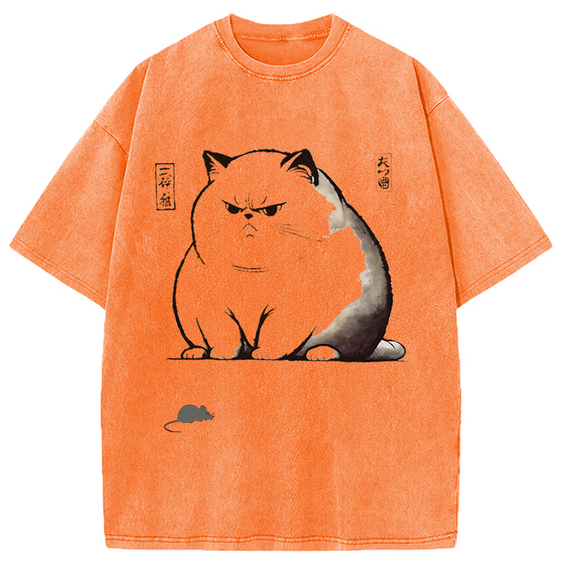 Modecanvas Ukiyo-e Cat DTG Printing Washed T-Shirt-modecanvas