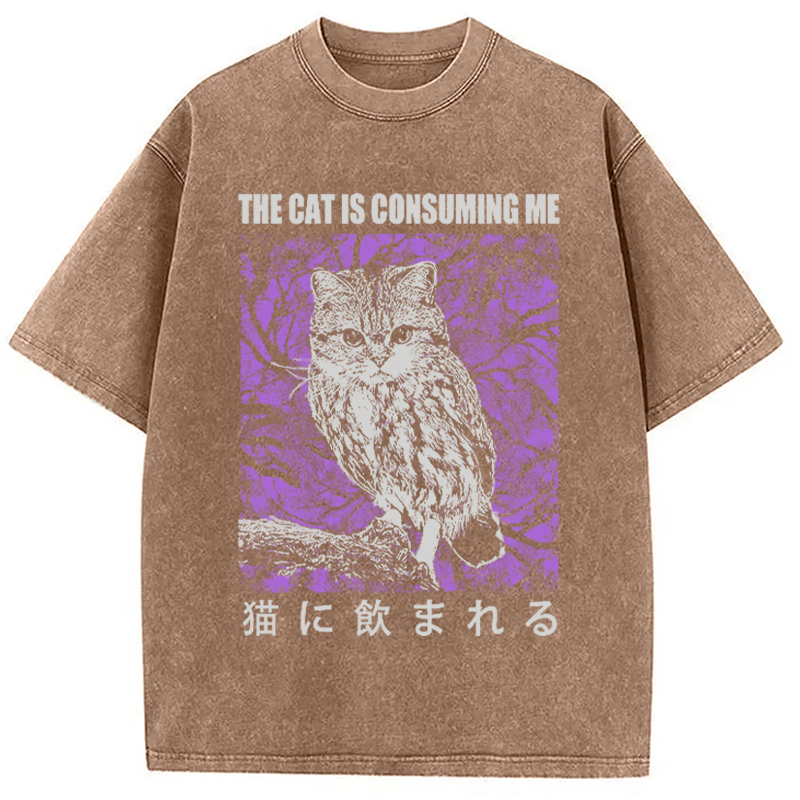 Modecanvas The Cat Is Consuming Me Washed T-Shirt
