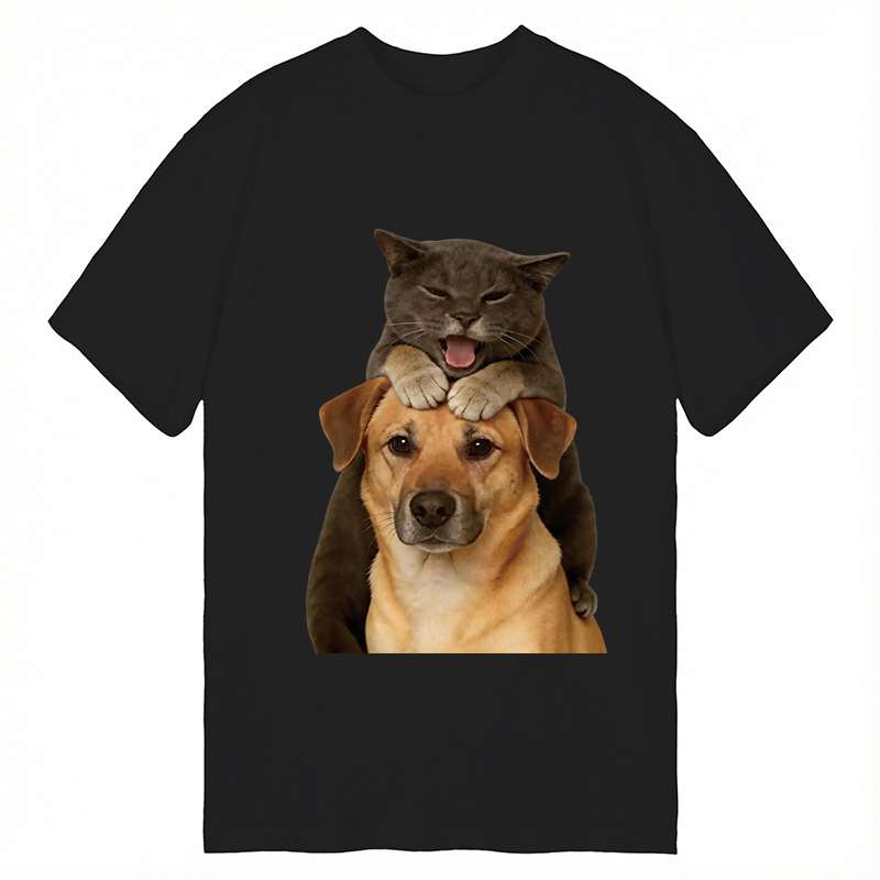 Modecanvas Funny Cute Fighting Dog And Cat DTG Printing Classic T-Shirt-modecanvas