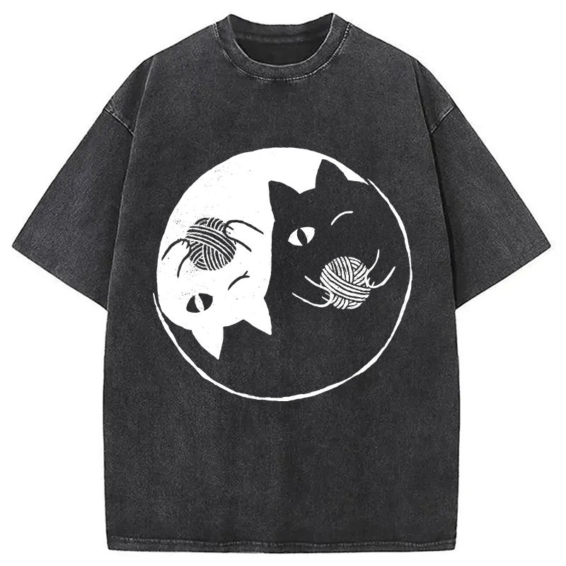 Modecanvas Yin Yarn Cat Washed T-Shirt-modecanvas