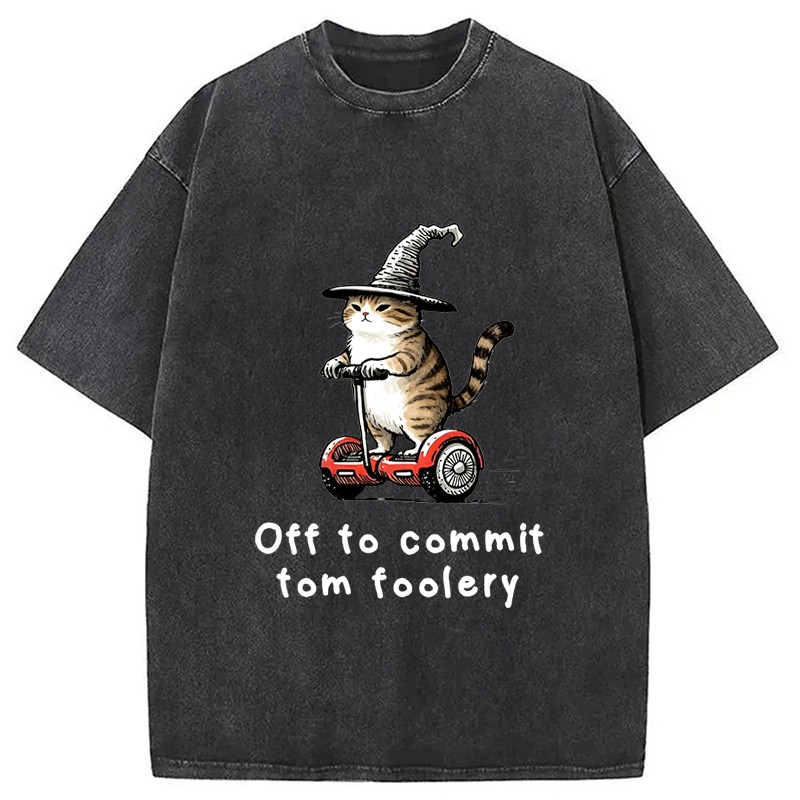 Modecanvas Off To Commit Cat Washed T-Shirt