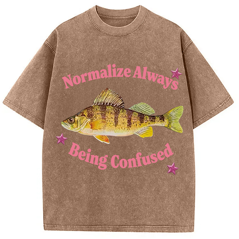Modecanvas Normalize Always Being Confused Funny Fish DTG Printing Washed T-Shirt