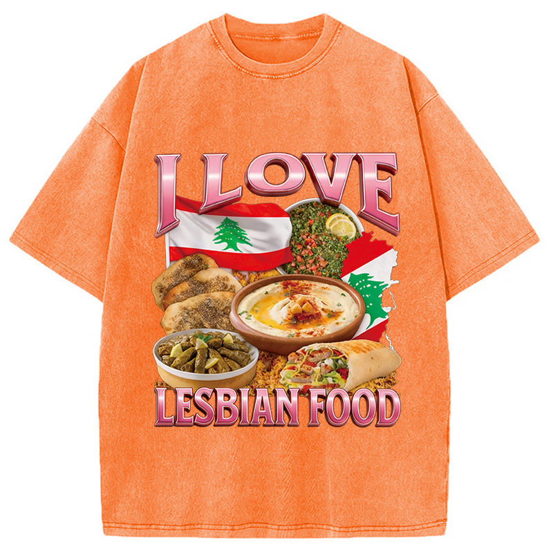 Modecanvas I Love Lesbian Food Funny Meme Washed T-Shirt