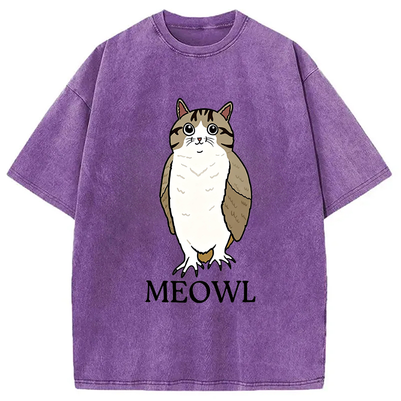Modecanvas Meowl Meme DTG Printing Washed T-Shirt