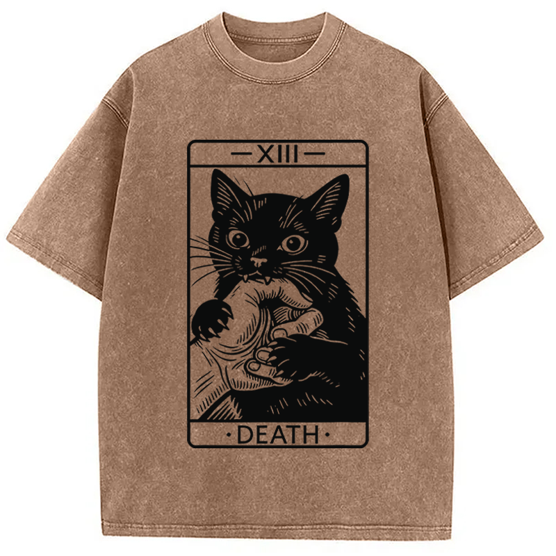 Modecanvas Black Cat Tarot Card DTG Printing Washed T-Shirt