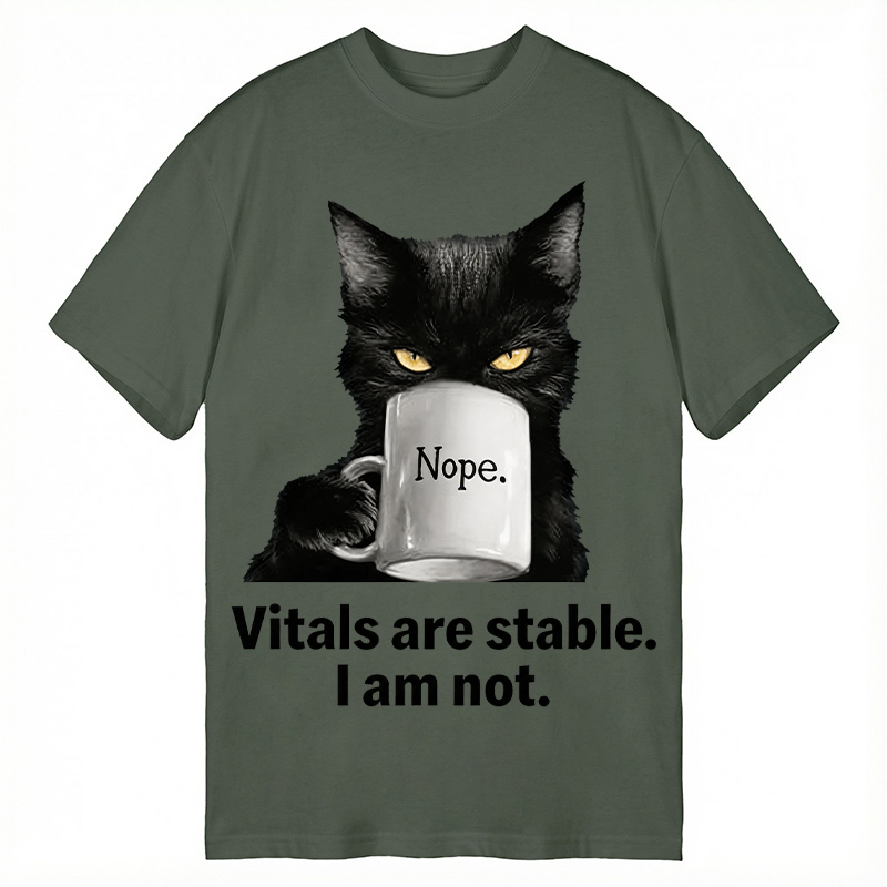 Modecanvas Grumpy Black Cat Coffee Meme DTG Printing Classic T-Shirt-modecanvas