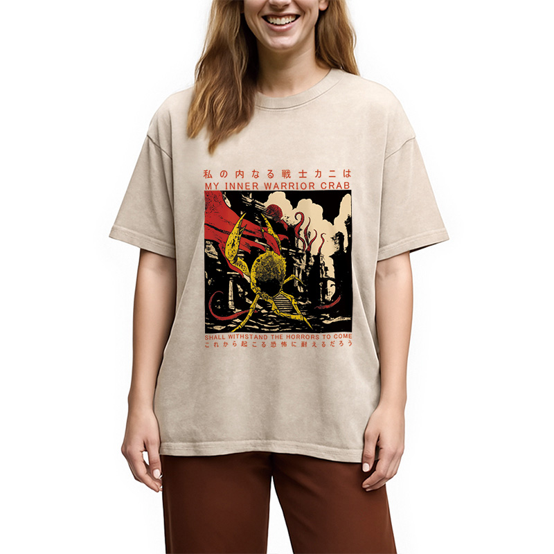 Modecanvas My Inner Warrior Crab Funny Vintage Washed T-Shirt