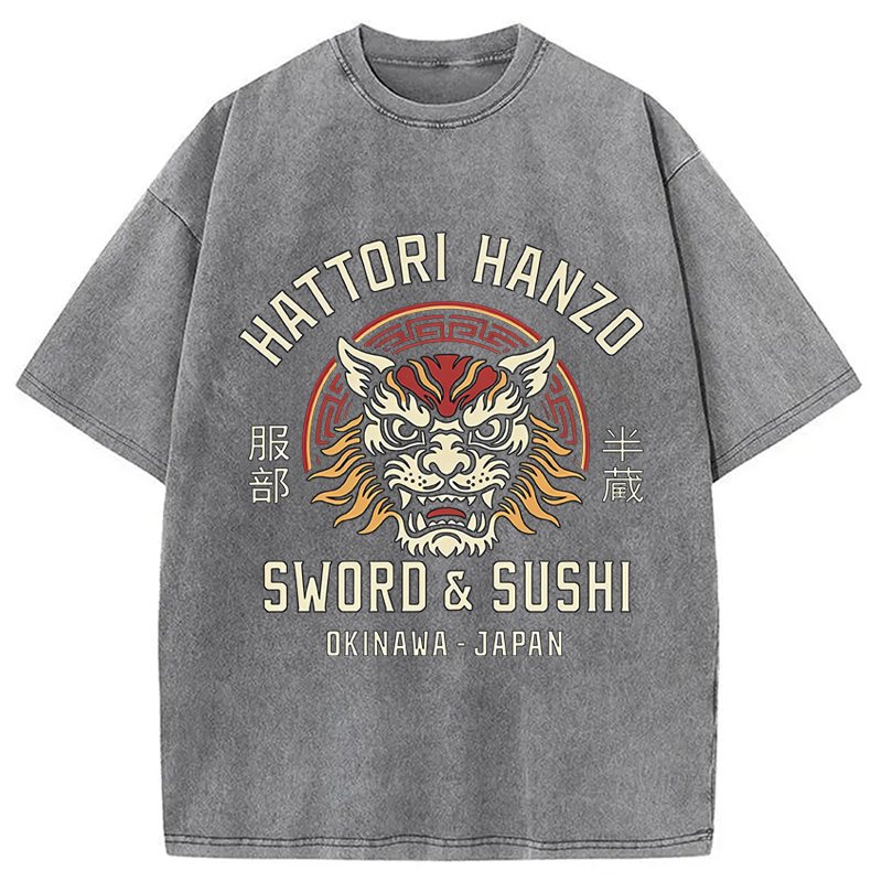 Modecanvas Hattori Lion DTG Printing Washed T-Shirt
