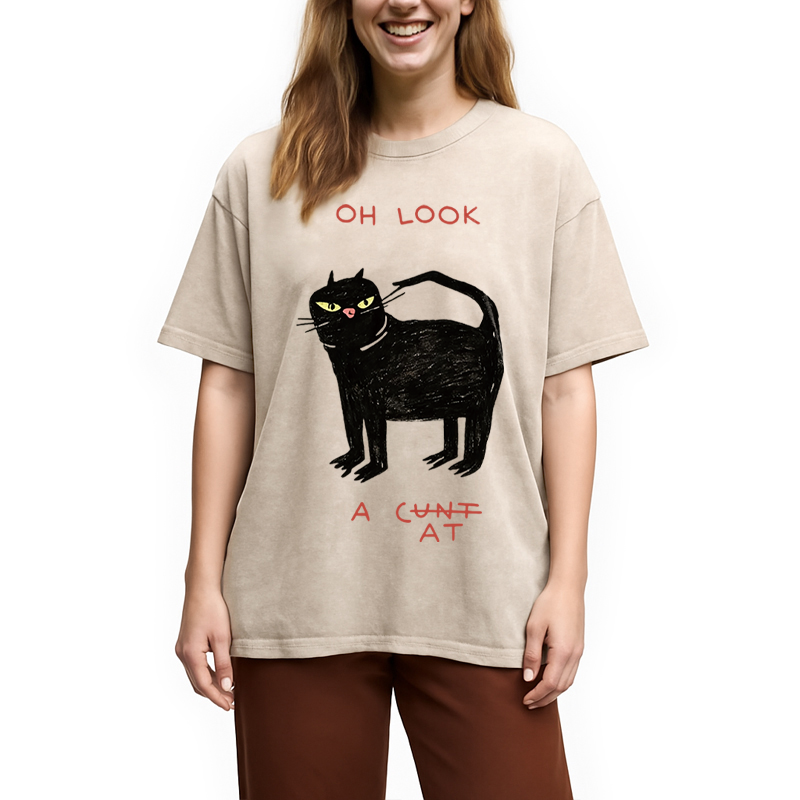Modecanvas Oh Look Cat DTG Printing Washed T-Shirt