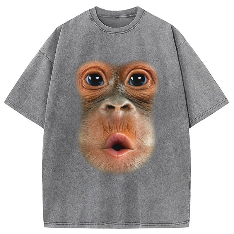 Modecanvas Monkey Stomach Funny Meme Washed T-Shirt