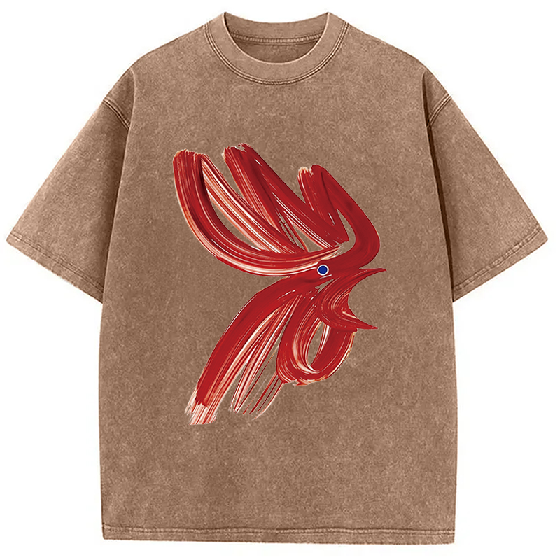Modecanvas Calligraphy Art Chicken DTG Printing Washed T-Shirt