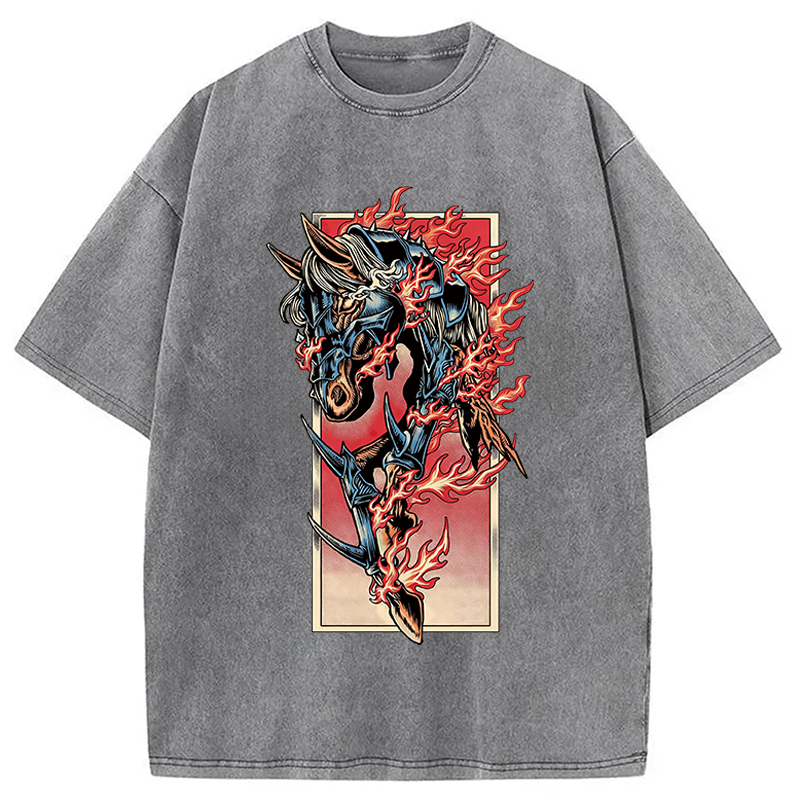 Modecanvas Fire Horse Year DTG Printing Washed T-Shirt