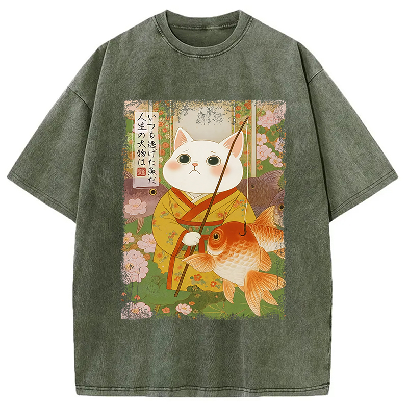 Modecanvas The Tale of Cat and Fish Washed T-Shirt
