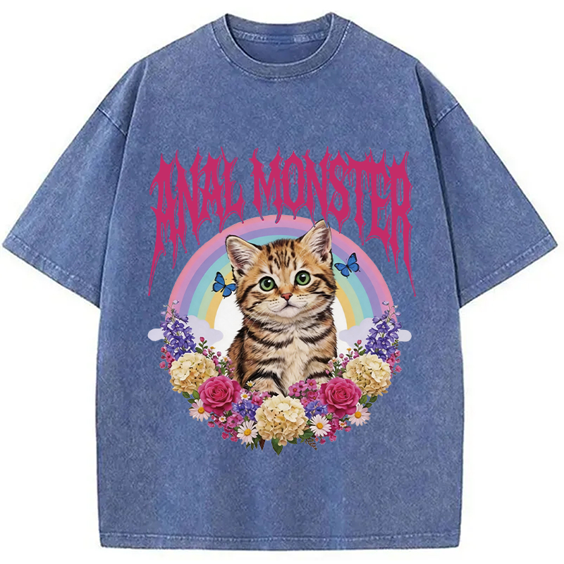 Modecanvas Anal Monster Cat DTG Printing Washed T-Shirt