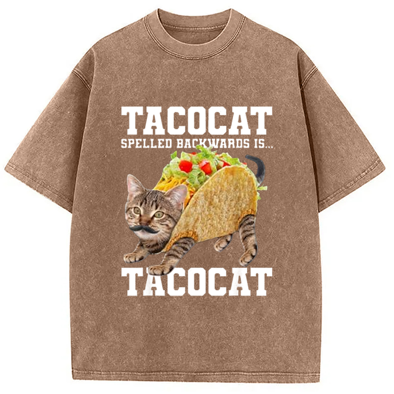 Modecanvas Tacocat Silly Cat Meme Washed T-Shirt-modecanvas