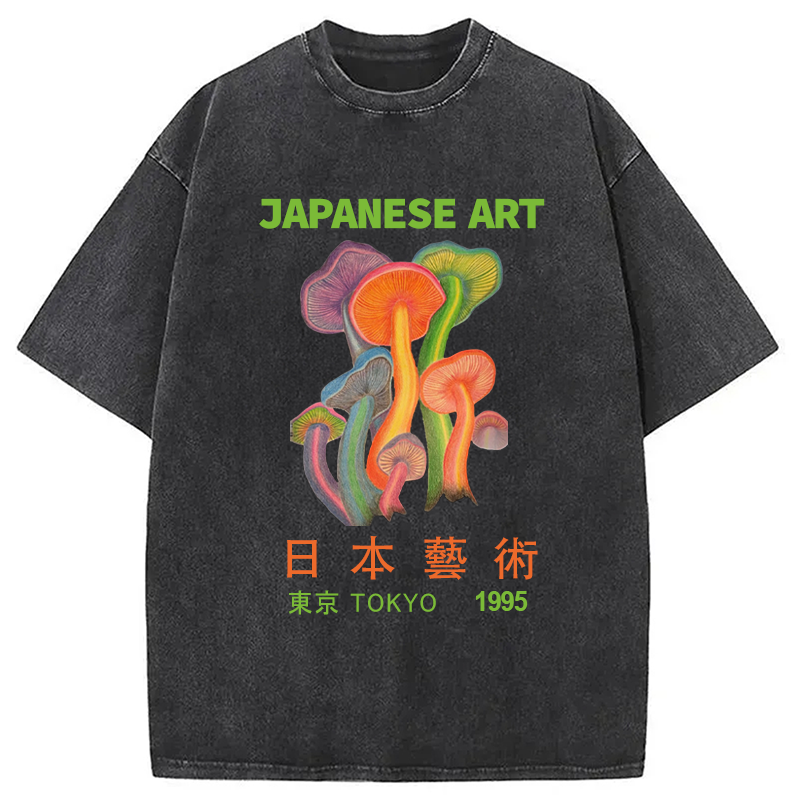 Modecanvas Colorful Mushrooms Japanese Art Washed T-Shirt