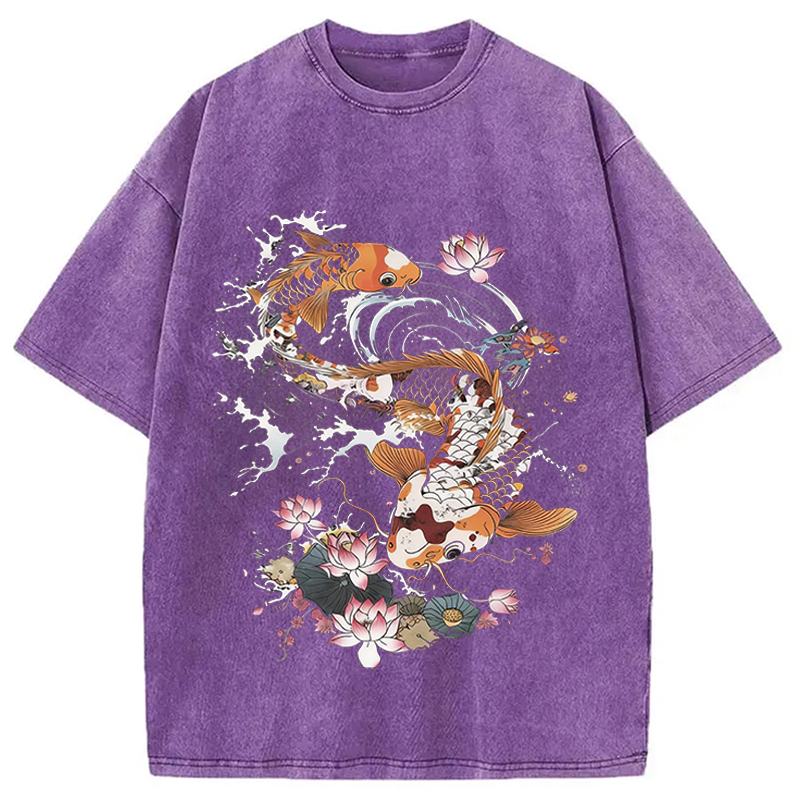 Modecanvas Koi Fish DTG Printing Washed T-Shirt