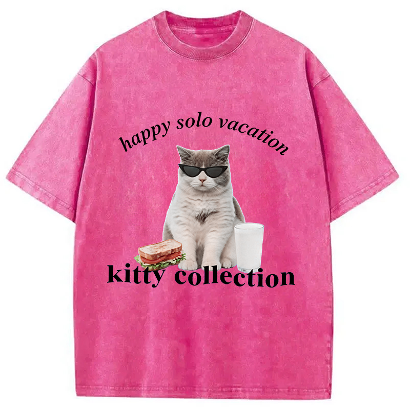 Modecanvas Happy Solo Vacation Kitty Collection DTG Printing Washed T-Shirt