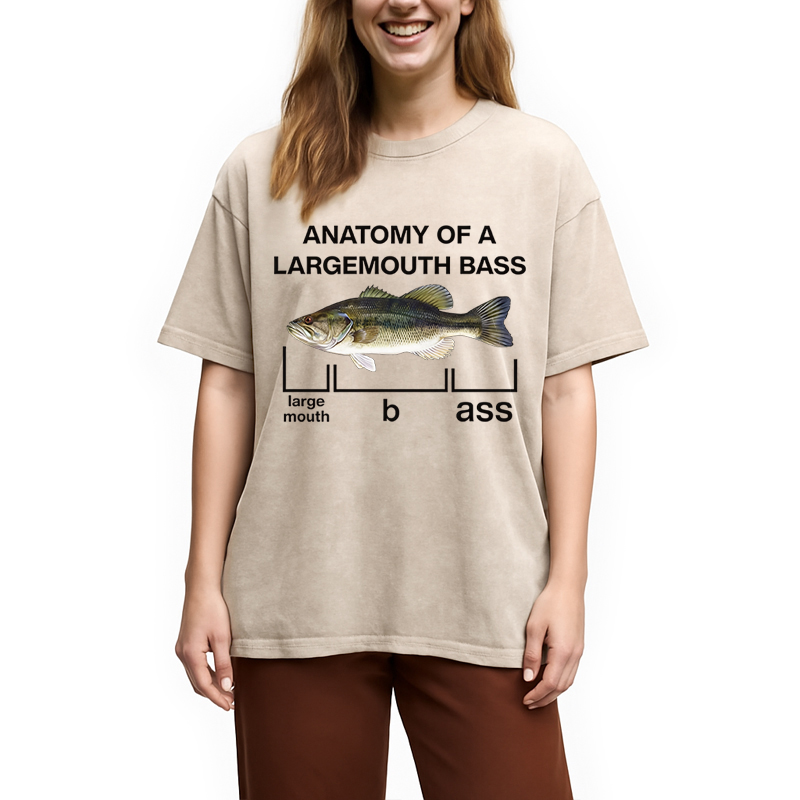 Modecanvas Anatomy Of A Large Mouth Bass Fish DTG Printing Washed T-Shirt