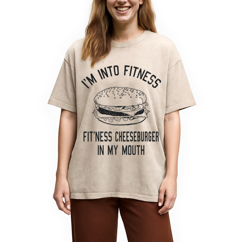 Modecanvas Fitness Cheeseburger DTG Printing Washed T-Shirt
