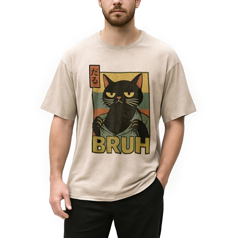 Modecanvas Funny Cat Bruh Washed T-Shirt