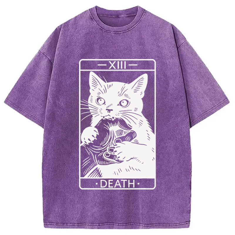 Modecanvas Black Cat Tarot Card DTG Printing Washed T-Shirt